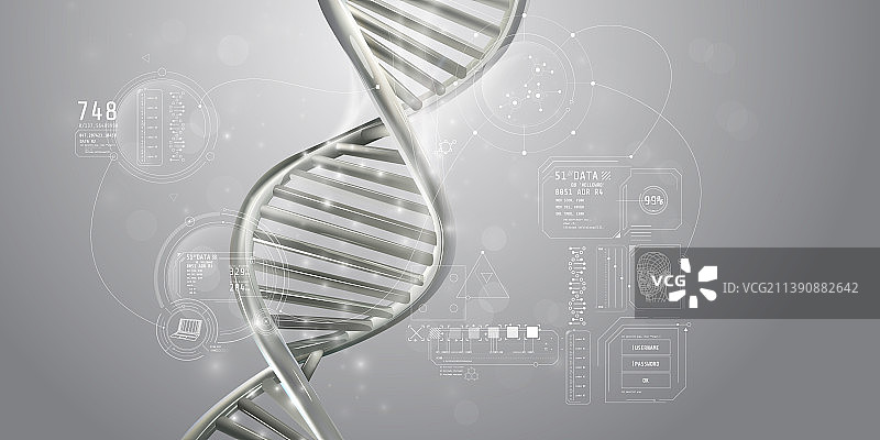 光线中的DNA螺旋和遗传数据信息图图片素材