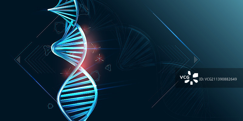 双螺旋DNA和HUD元素，深色背景图片素材