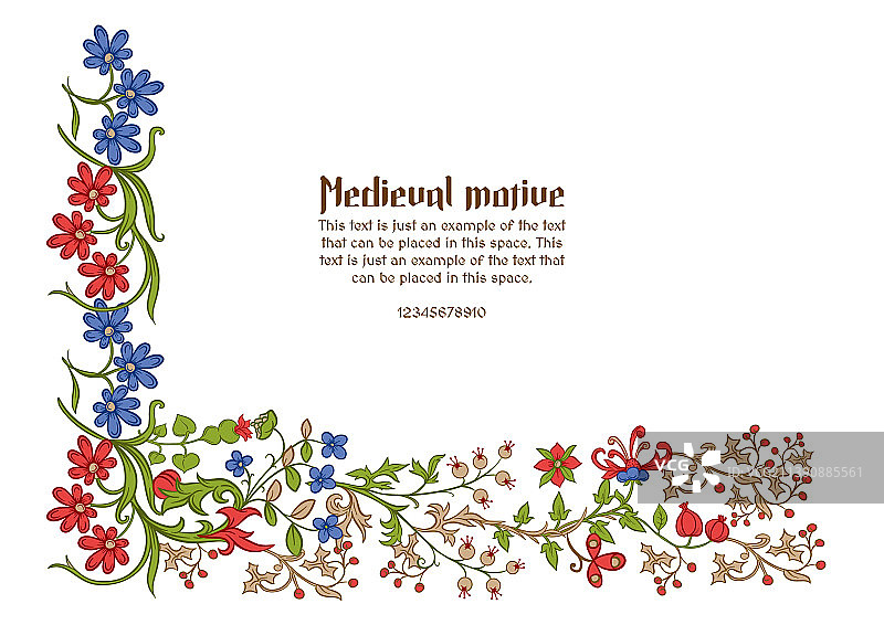 中世纪手稿花卉图案图片素材