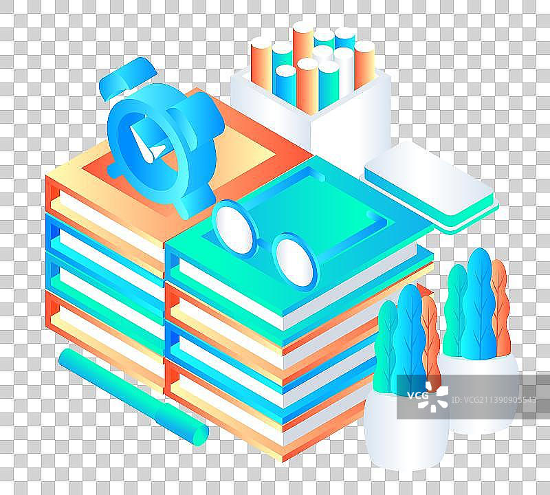 闹钟书籍简约炫彩科技风矢量插画素材图片素材