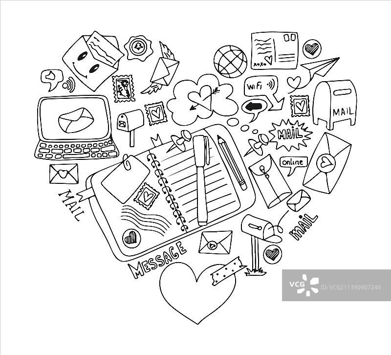 带纸张的邮件涂鸦图标素材图片素材