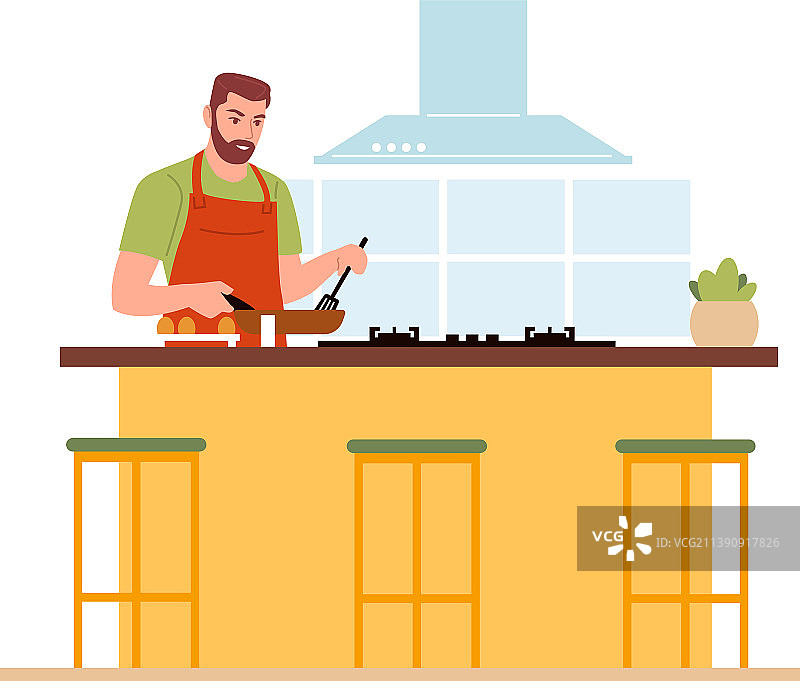 男人在厨房烹饪食物，伙计做晚餐图片素材