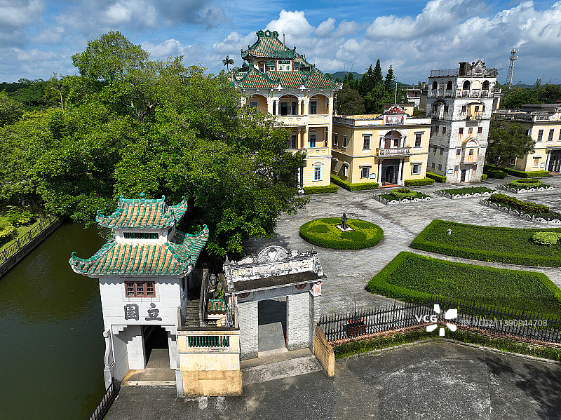 广东省江门市世界遗产开平碉楼与古村落赓华村立园航拍图片素材