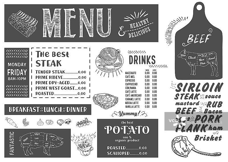 餐厅和咖啡馆牛排菜单图片素材
