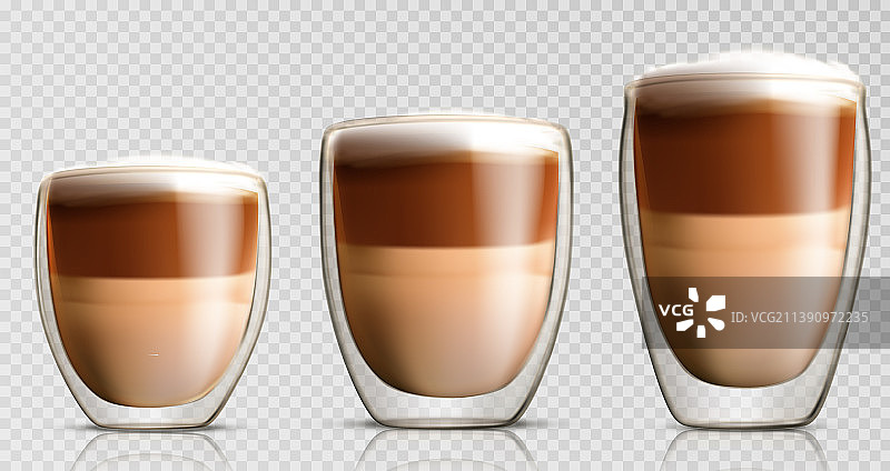 一套逼真的双层光面玻璃杯图片素材