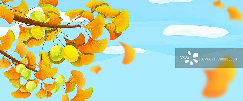 秋天银杏树枝噪点风插画图片素材