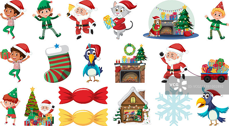 一组孤立的圣诞主题物品图片素材