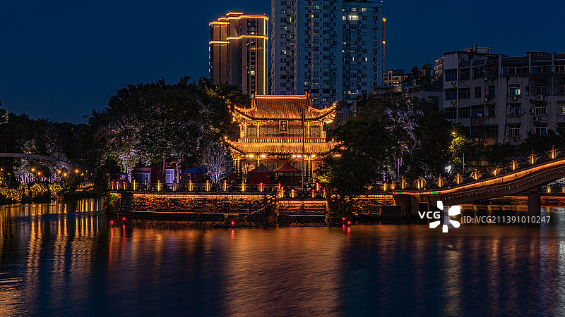 瑞安温瑞塘河拱瑞寺夜景图片素材