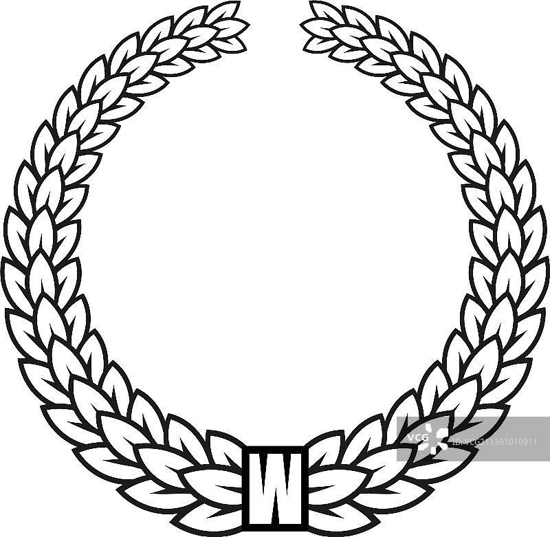 月桂花环黑色轮廓树叶徽章图片素材