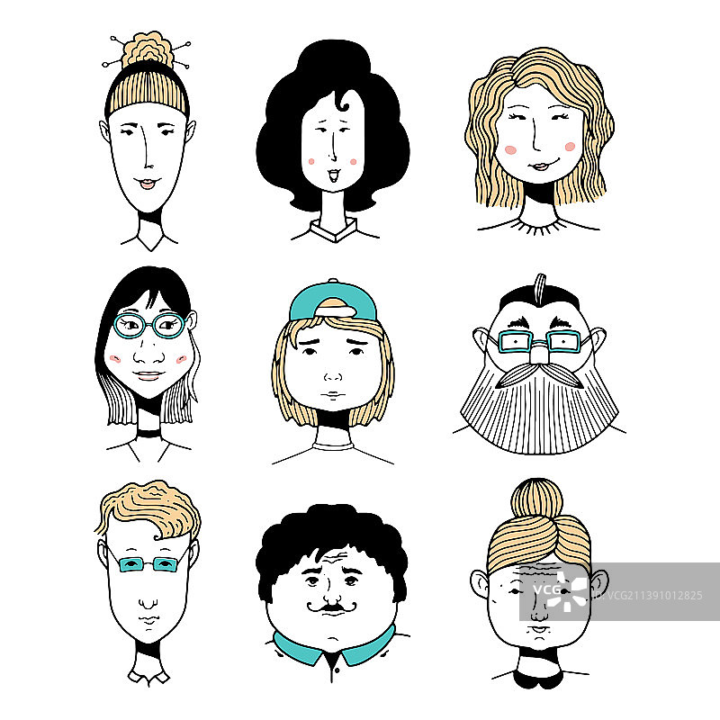 涂鸦人物头像套装图片素材