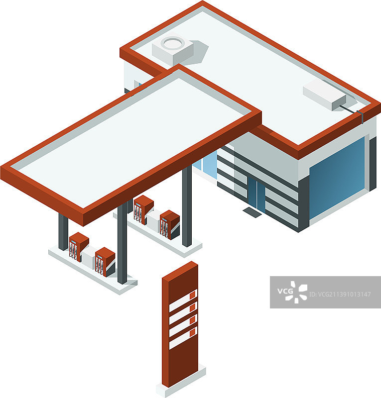 2.5D加油站建筑汽车加油图片素材