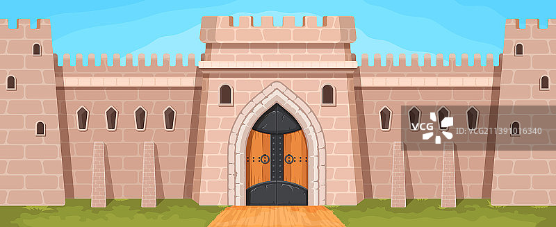 有大门的卡通中世纪王国石墙图片素材