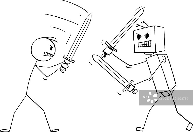 人与机器人卡通格斗图片素材