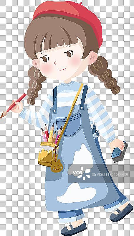 拿画笔的小女孩图片素材