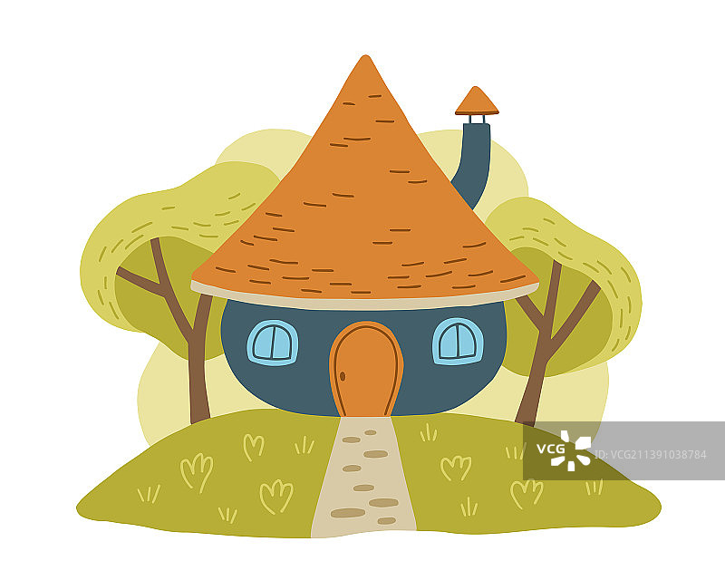 手绘风格的幻想霍比特人小屋图片素材