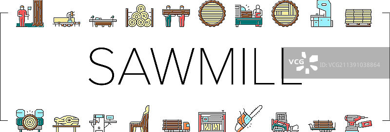 锯木厂切割服务系列图标图片素材