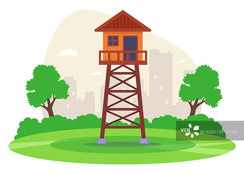 绿色草地上用于保护的观察塔图片素材