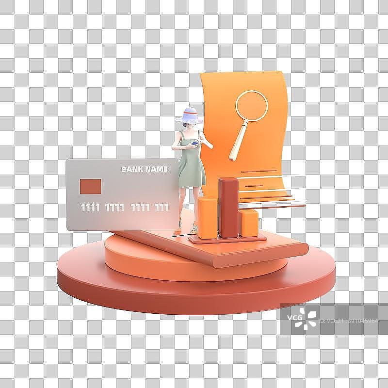 3D渲染连衣裙女孩卡通元素图片素材