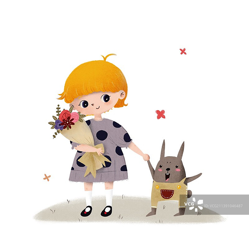 女孩和兔子图片素材