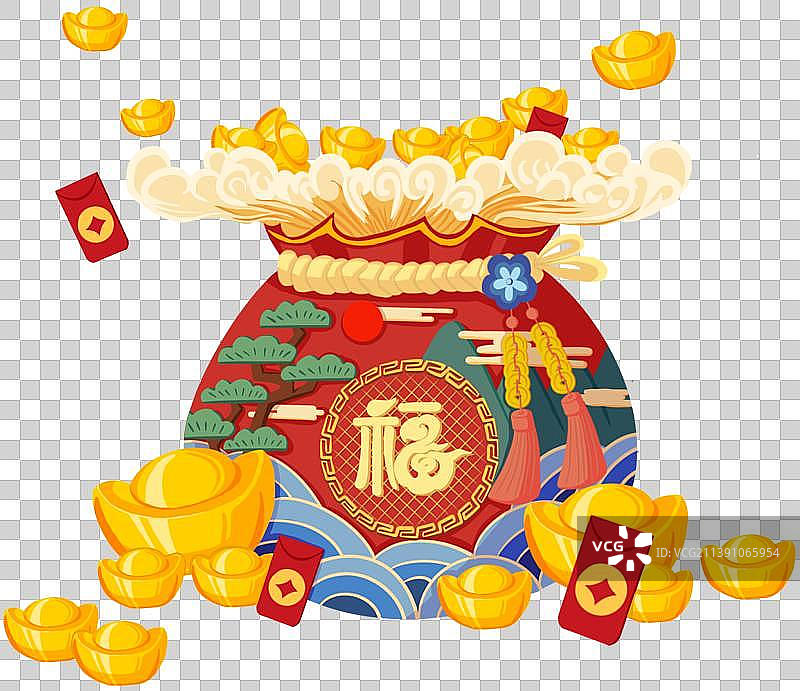 红色喜庆福袋金元宝素材图片素材