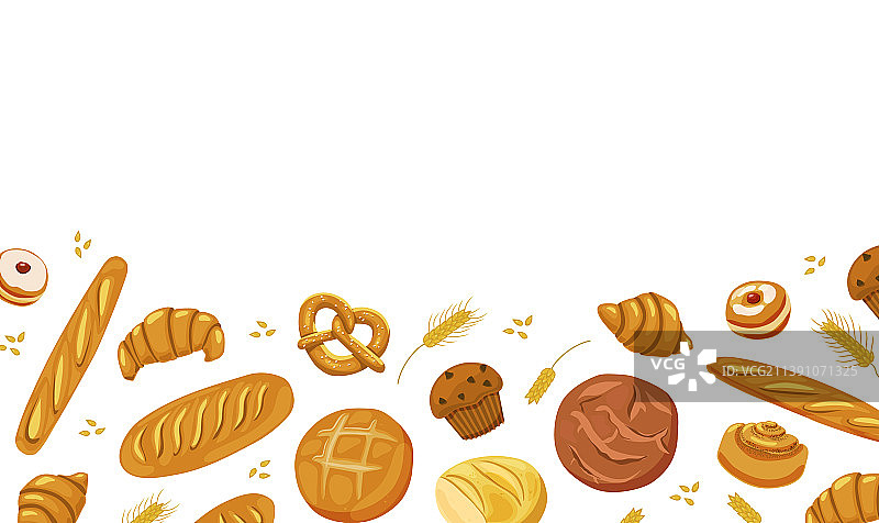 白色背景上的烘焙食品和麦穗图片素材