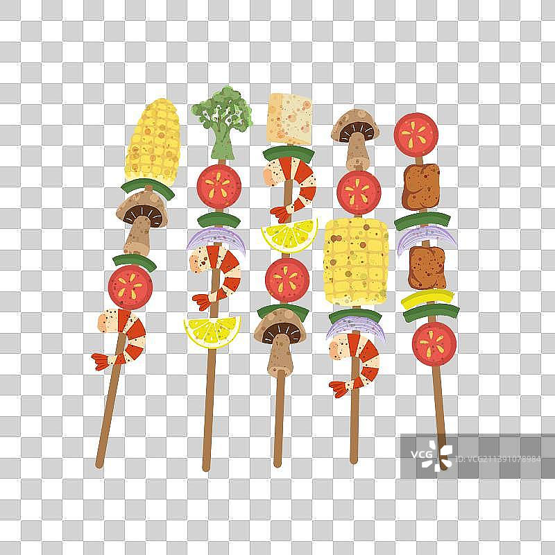 美味的什锦烤肉串插画元素图片素材