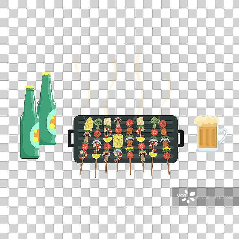 美味的什锦烧烤配啤酒插画元素图片素材