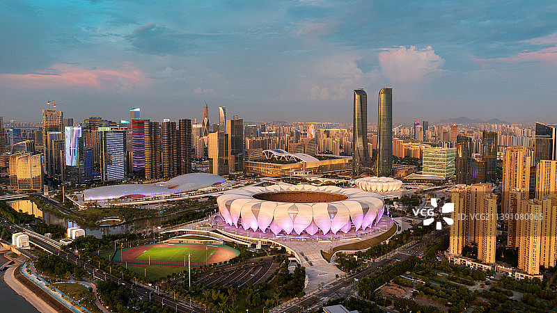 杭州奥体中心夜景图片素材