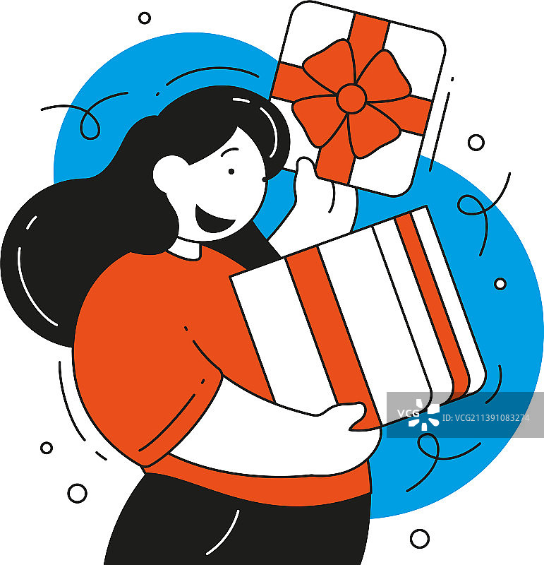 打开节日礼品盒的快乐女人图片素材