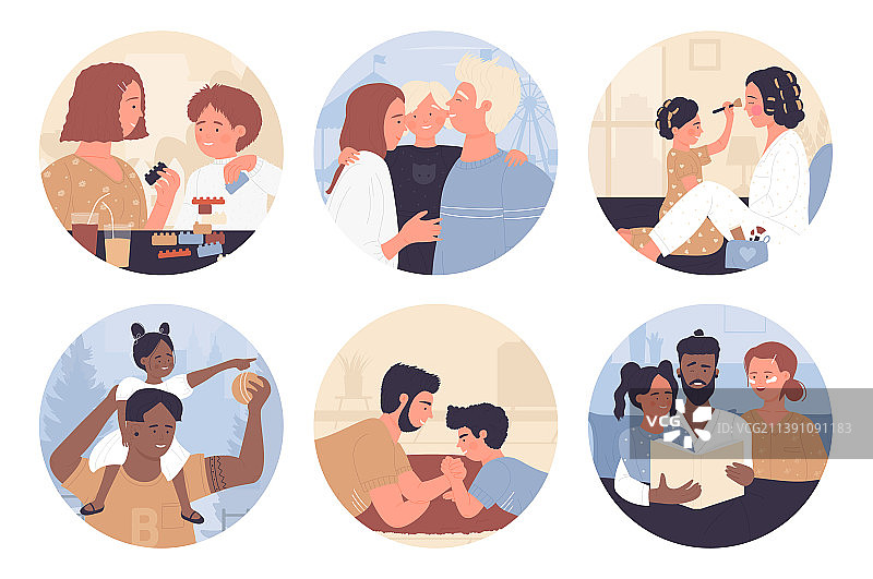 圆形头像中的幸福家庭与孩子图片素材