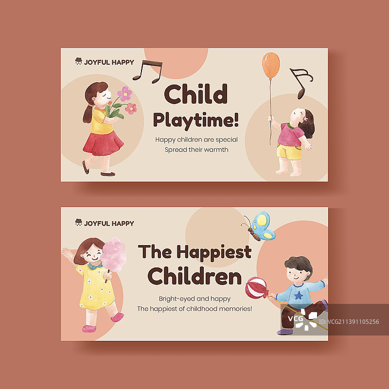 带有快乐儿童的Twitter模板图片素材
