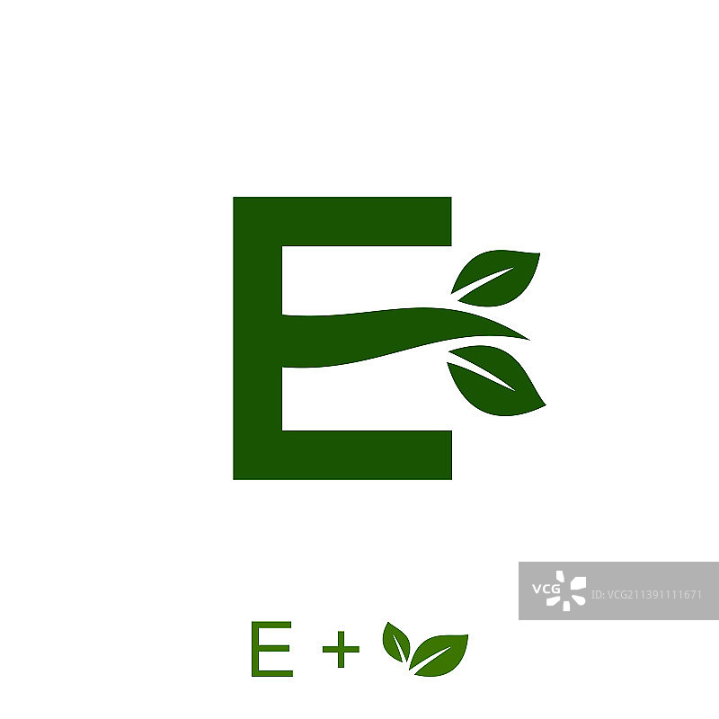 带叶子概念的字母E图片素材