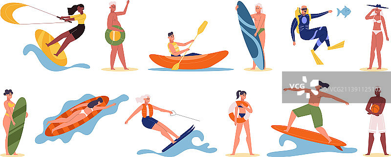 海滩水上活动：冲浪与潜水图片素材