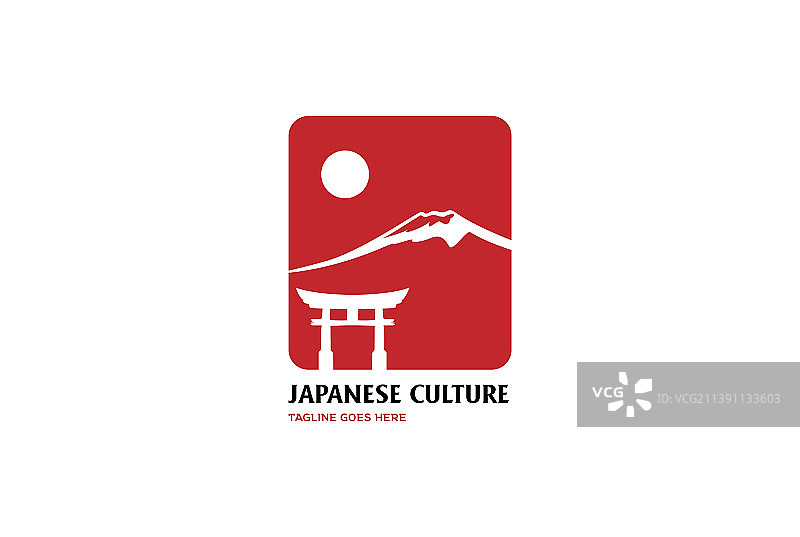 简约方形搭配太阳、鸟居和富士山图片素材