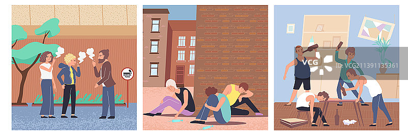 彩色不良嗜好扁平图标合集图片素材