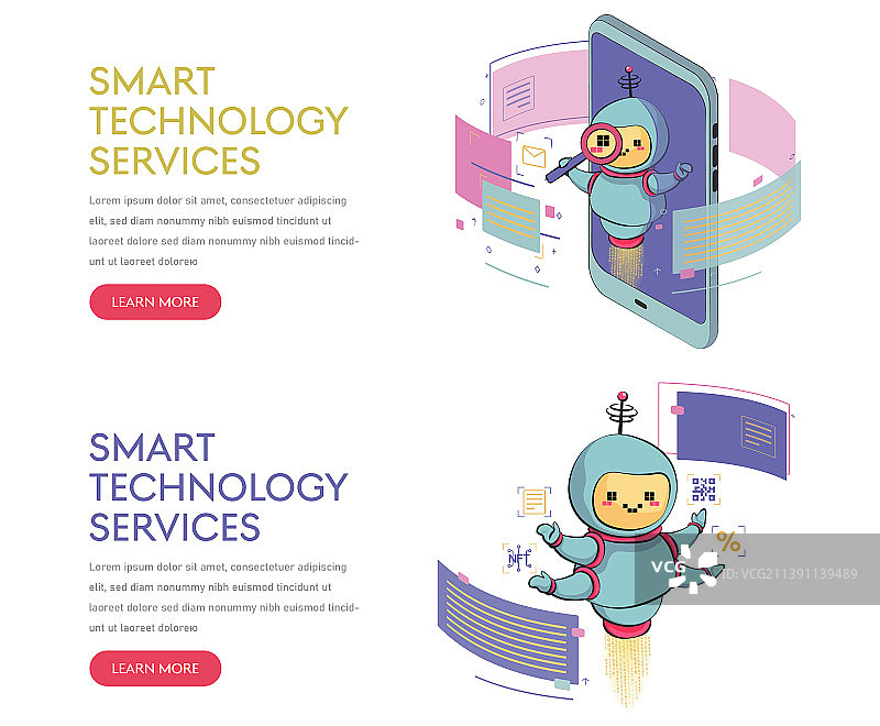 可爱的机器人角色banner，聊天机器人欢迎你图片素材