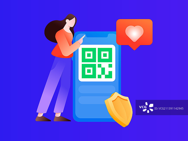 绿码防疫出行人物互联网背景矢量插画图片素材