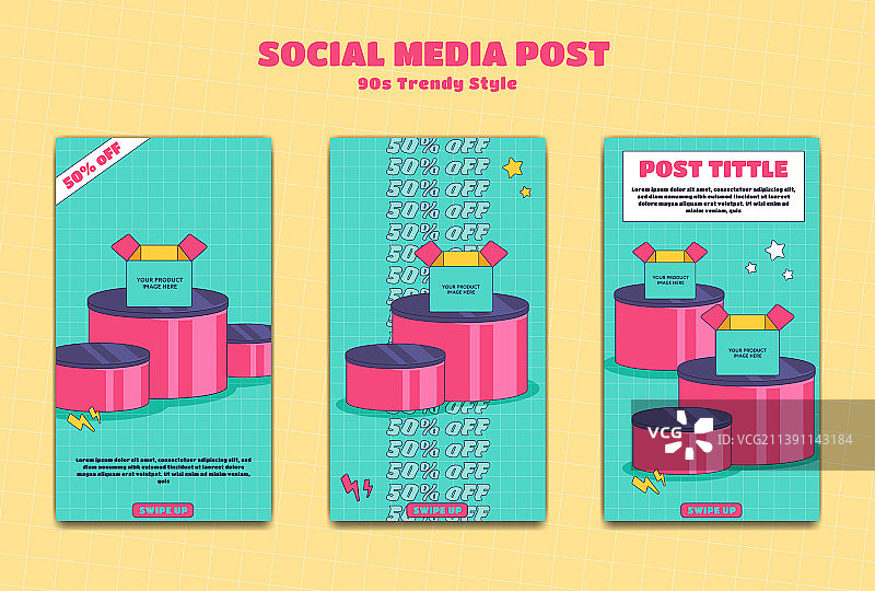 可编辑的Instagram故事帖子模板蓝色套装图片素材