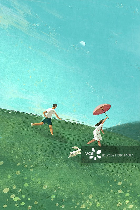 草地上的恋人图片素材