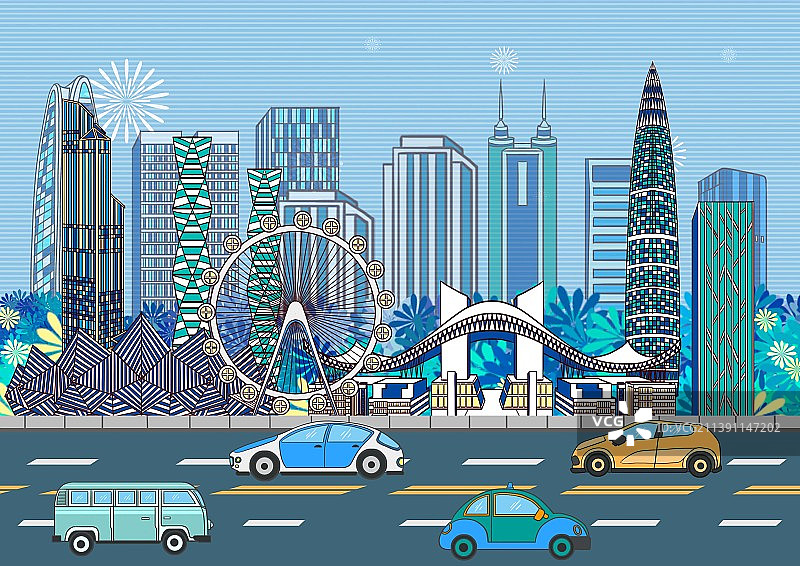 深圳城市地标建筑背景插画图片素材