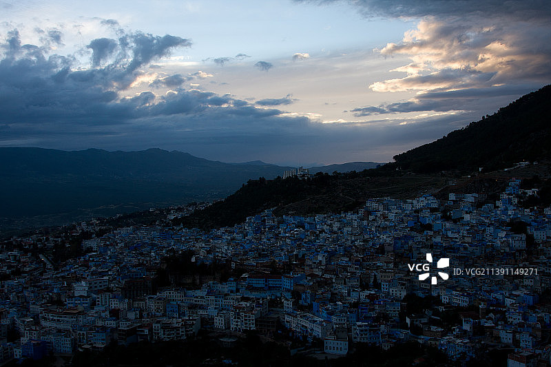 摩洛哥小城舍夫沙万全景图片素材