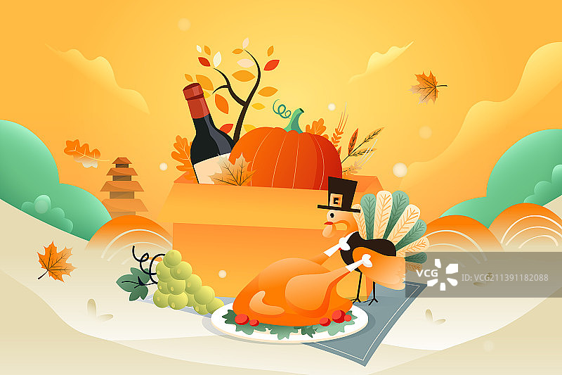 卡通立秋踏秋秋分秋季秋天感恩节美食出游食物食品健康秋季时令节气送礼电商促销礼包自然风景渐变矢量插画图片素材