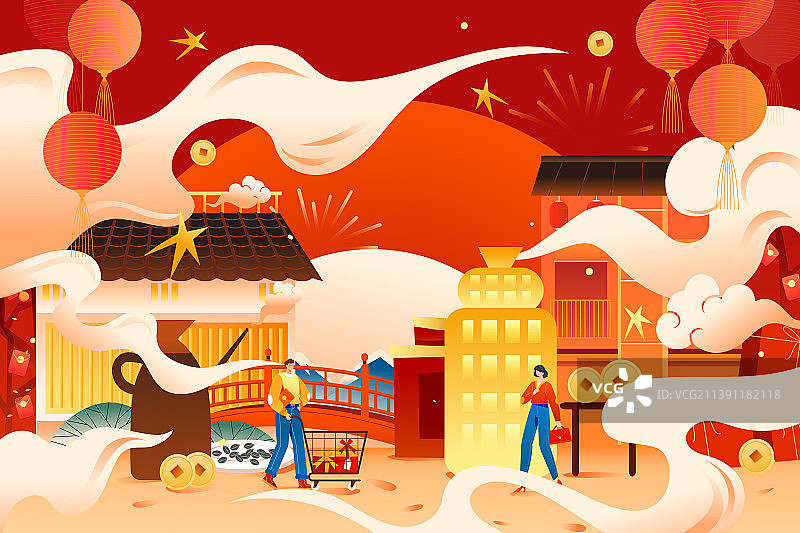 卡通赏月中国传统节日习俗古风中秋节月饼送礼吃饭家人亲子团圆古风古建筑自然风景中国风国潮矢量插画图片素材