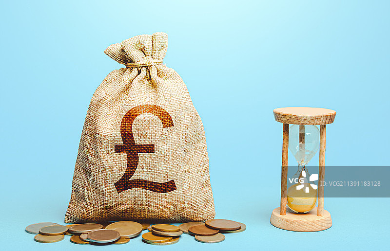英镑钱袋和沙漏，乌克兰图片素材