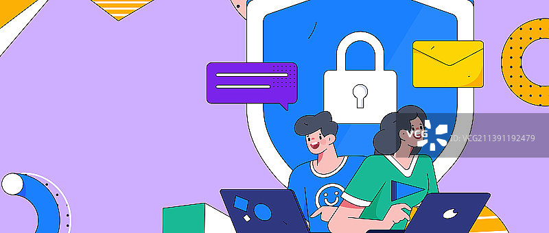 网络安全安全人物扁平矢量概念运营插画图片素材