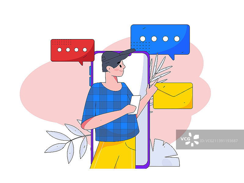 孟菲斯与咨询顾问进行沟通扁平矢量概念运营插画图片素材