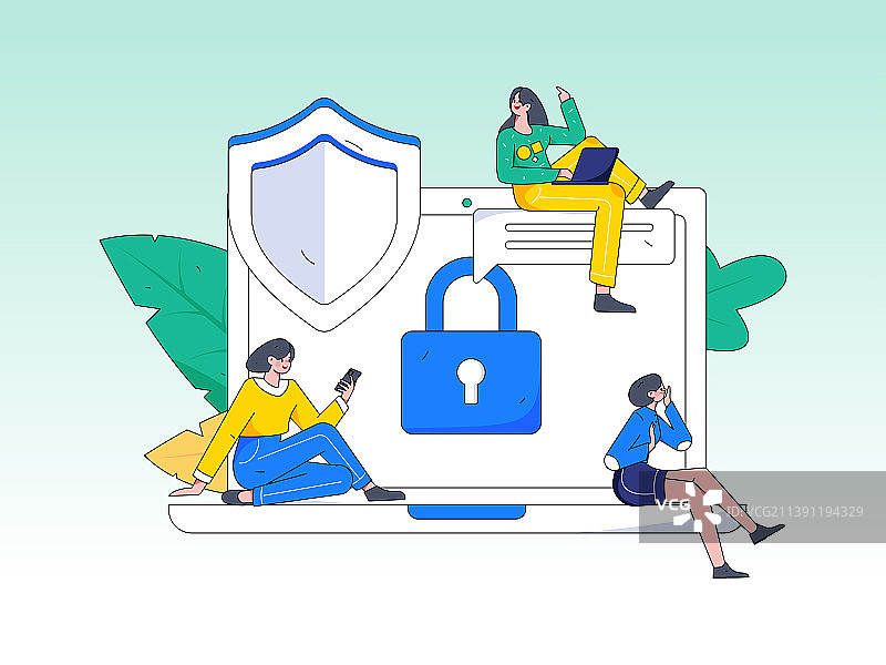 网络安全安全人物扁平矢量概念运营插画图片素材