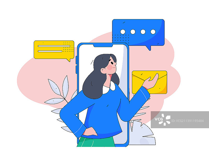 孟菲斯与咨询顾问进行沟通扁平矢量概念运营插画图片素材