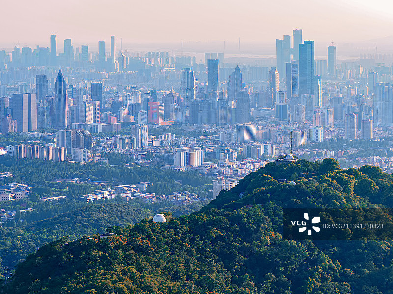 南京紫金山天文台与新街口CBD图片素材