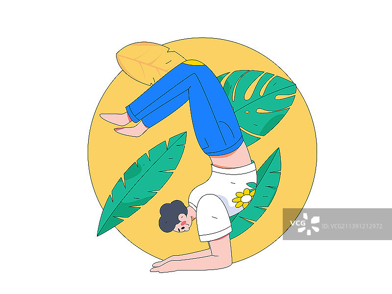 孟菲斯练习瑜伽身心健康扁平矢量概念运营插画图片素材